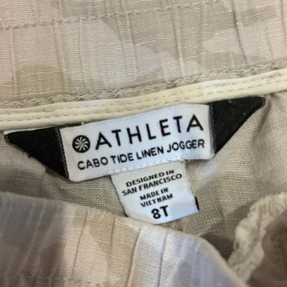 Athleta Cabo Tide Linen Jogger Natural Camo Size 8T Zip Pockets - Picture 6 of 6